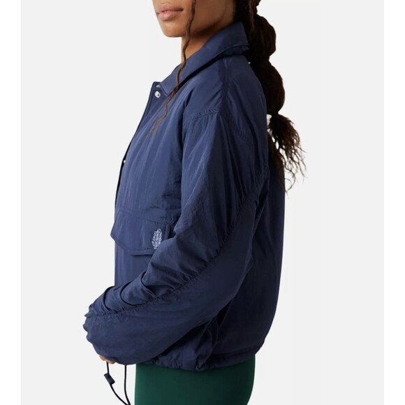 Free People Movement Off the Bleachers Coaches Jacket Navy Blue SMALL - Picture 3 of 5